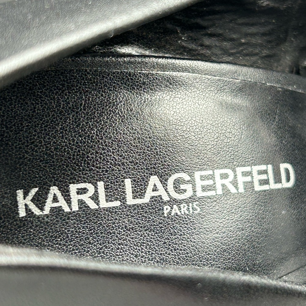 Karl Lagerfeld Black Pointy Toe Stilettos w/Link Chain Design Over Toe - Picture 6 of 12